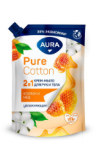 Крем-мыло AURA Pure Cotton Хлопок и мёд, 2в1 для рук и тела 450мл