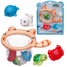 Набор игрушек для ванной ABtoys Веселое купание Морские обитатели, 4 фигурки и сачок-кошка