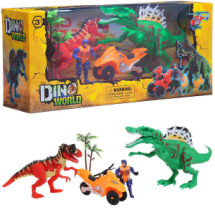 Игровой набор Junfa "Мир динозавров" (2 больших динозавра, мотоцикл, фигурка человека, аксессуары)