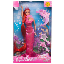 Кукла Defa Lucy Русалочка в розовом наряде с игровыми предметами, на батарейках