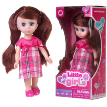Кукла Junfa Маленькая девочка в розовом платье с юбкой шотландкой 17 см