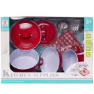 Игровой набор Junfa Посуда металлическая (красная), в наборе 8 предметов