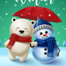 Набор для творчества Рыжий кот Холст с красками по номерам Мишка с зонтиком и снеговик 20*20