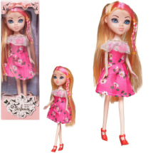 Кукла Junfa в розовом платье с цветочным принтом 23 см