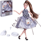 Кукла ABtoys "Роскошь серебра" с котенком в платье с пайетками с двухслойной юбкой, русые волосы 30см