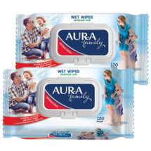 Влажные салфетки AURA Family для всей семьи с антибактериальным эффектом, с крышкой 120 шт 2 шт