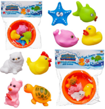 Набор резиновых игрушек для ванной Abtoys Веселое купание 4 предмета и ванночка, 2 вида, в пакете