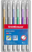 Ручка гелевая ErichKrause Metallic в наборе из 6 шт. (пауч, ассорти шесть цветов)
