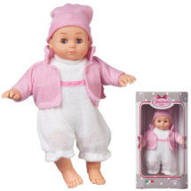 Кукла DIMIAN Bambina Bebe Пупс в вязаном бело-розовом костюмчике, 20 см