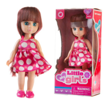 Кукла Junfa Маленькая девочка в ярко-розовом в крупный белый горох платье 17 см