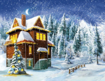 Набор для творчества Рыжий кот Алмазная мозаика Зимний заснеженный пейзаж блестящая, с подрамником, с полным заполнением 40*50