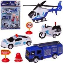 Игровой набор Junfa Полиция (2 машинки, вертолет, мотоцикл инерционные, пластмассовые, дорожные знаки)