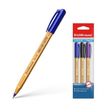 Ручка шариковая ErichKrause U-11 Yellow Ultra Glide Technology в наборе из 3 штук: синяя, черная, фиолетовая, пакет, толщина линии 0,5 мм,