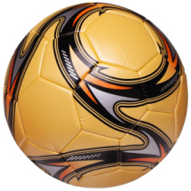 Мяч футбольный Junfa желтый с черно-оранжевыми волнами, 22-23 см