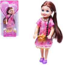 Кукла Junfa 13 см в розовом платье с фотоаппаратом