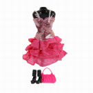 Одежда для куклы 29 см Junfa: розовое платье, пара обуви, сумочка