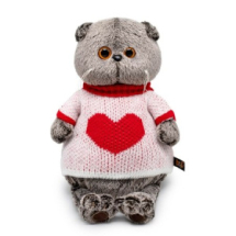 Мягкая игрушка BUDI BASA Кот Басик в свитере с сердцем 30 см