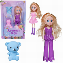 Кукла ABtoys Времена года 17 см в фиолетовом брючном костюме с медвежонком и дополнительным розовым платьем