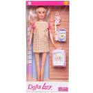 Игровой набор Кукла Defa Lucy Молодая мама в платье в клетку с розовыми рукавами, малыш и игровые предметы, 29 см