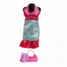 Одежда для куклы 29 см Junfa: бирюзово-розовое платье, пара обуви, сумочка