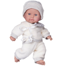 Пупс Junfa Pure Baby в вязаных белых с серой полоской кофточке, штанишках, шапочке, 25см