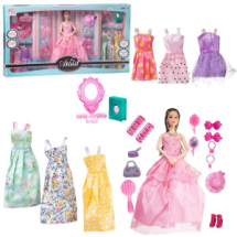 Кукла Junfa Atinil (Атинил) Гардероб модницы Торжественный вечер (в длинном розовом платье) в наборе с 6 доп.платьями и аксессуарами, 28см
