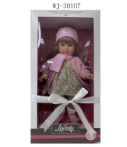Кукла Junfa в теплой одежде: в сером платье и розовых кофте, шапке, шарфе 45 см