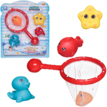 Набор игрушек для ванной ABtoys Веселое купание Морские обитатели, 4 фигурки и сачок