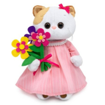 Мягкая игрушка BUDI BASA Кошка Ли-Ли в платье и с букетом 24 см